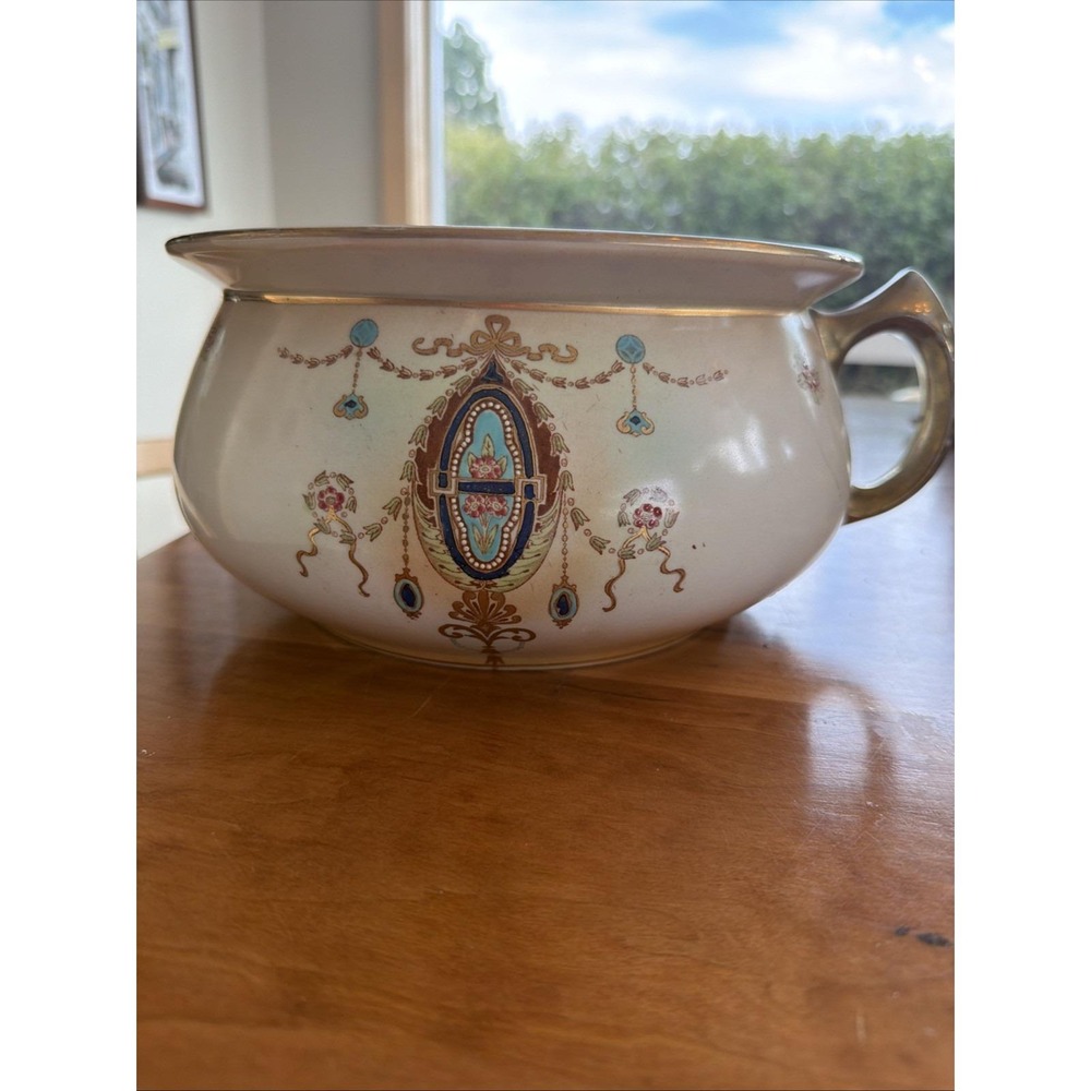 Antique W Adams &‎ Co Ironstone Chamber Pot Adams Border No 554 c1910
